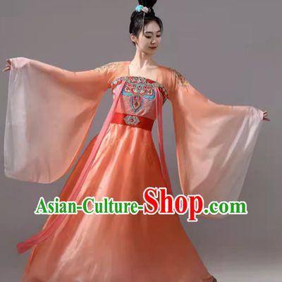 Traditional Hanfu Wide Sleeve Costume Ancient Chinese Clothing Classical Dance Orange Dress