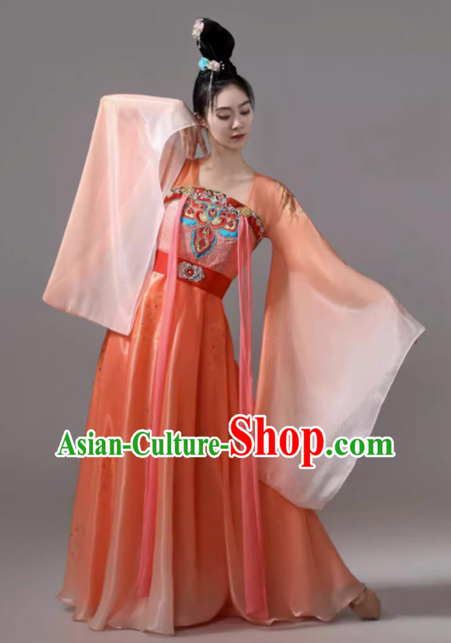 Traditional Hanfu Wide Sleeve Costume Ancient Chinese Clothing Classical Dance Orange Dress Traditional Hanfu Wide Sleeve Costume Ancient Chinese Clothing Classical Dance Orange Dress