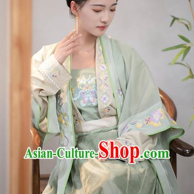 China Song Dynasty Young Woman Costume Traditional Hanfu Embroidered Green Outfit Ancient Chinese Clothing