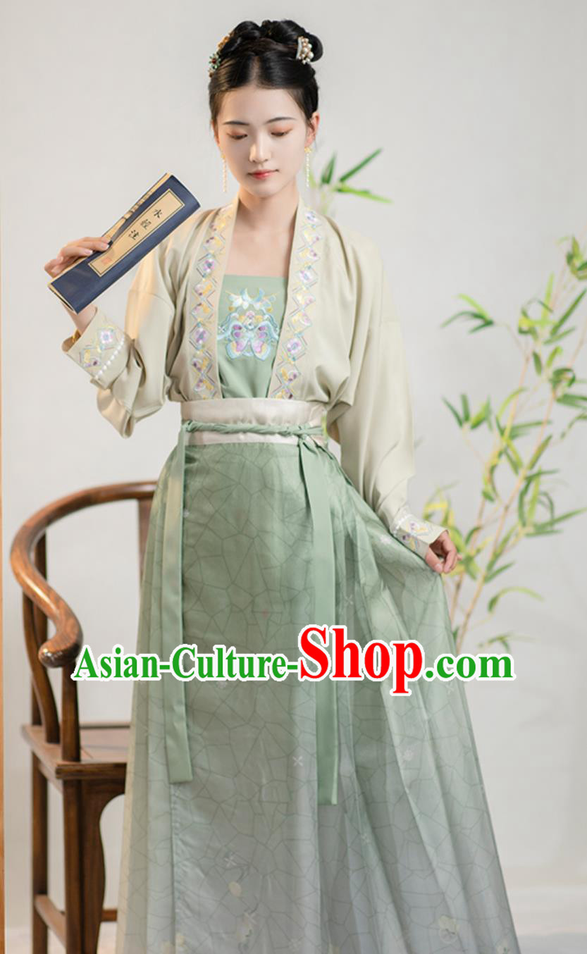 China Song Dynasty Young Woman Costume Traditional Hanfu Embroidered Green Outfit Ancient Chinese Clothing China Song Dynasty Young Woman Costume Traditional Hanfu Embroidered Green Outfit Ancient Chinese Clothing