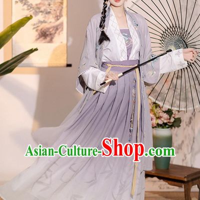 Ancient Chinese Clothing China Song Dynasty Young Woman Costume Traditional Hanfu Embroidered Purple Outfit