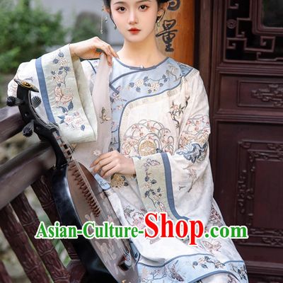Ancient Chinese Clothing China Qing Dynasty Young Woman Costume Embroidered Blouse and Mamian Skirt Complete Set