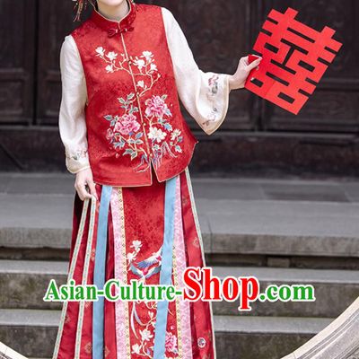 China Traditional Wedding Costume Ancient Chinese Clothing Minguo Bride Embroidered Attire