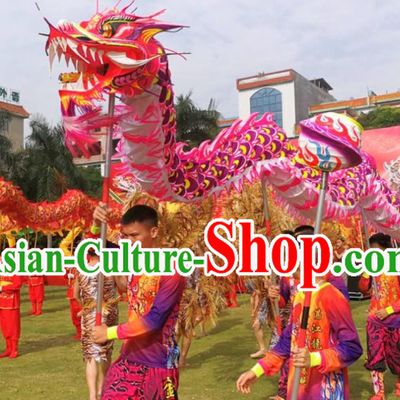 Top Celebration Parade Dragon Costume Professional Competition Dragon Dancing Prop Chinese Dragon Dance Pink Fluorescent Costume