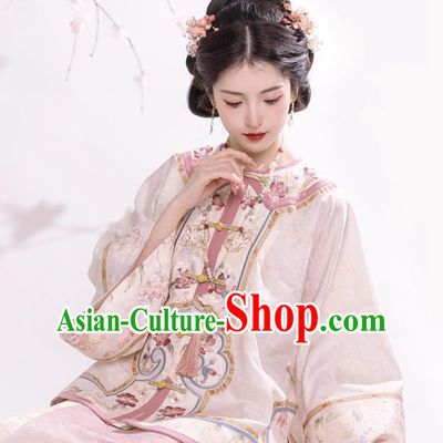 Ancient Chinese Young Lady Clothing Traditional Qing Dynasty Women Pink Dresses China Travel Photography Costume