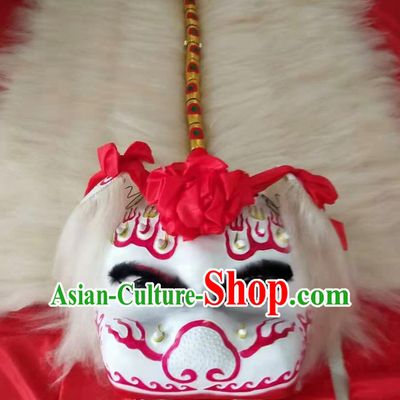 Chinese Beijing Traditional Lion Dance White Yak Hair Costume China Spring Festival Lion Dance Props Lion Head and Clothing for Adults