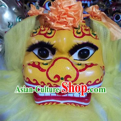 China Spring Festival Lion Dance Props Lion Head and Clothing Chinese Beijing Traditional Lion Dance Yellow Yak Hair Costume for Adults