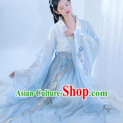 Ancient Chinese Southern and Northern Dynasties Princess Clothing Traditional Women Hanfu Blue Dress China Travel Photography Costume