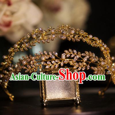 Top Bride Hair Jewelry Handmade Wedding Golden Royal Crown Princess Headwear