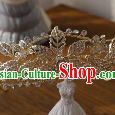 Top Bride Hair Jewelry Wedding Golden Royal Crown Handmade Princess Zircon Headwear