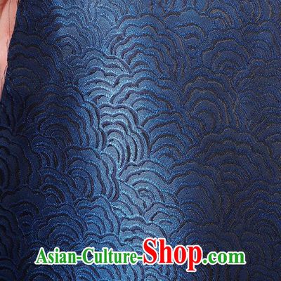 Top Brocade Jacquard Fabric Chinese Tang Suit Material Traditional Wave Pattern Design Navy Blue Cloth