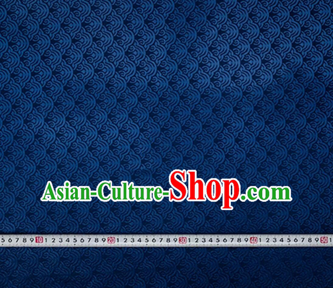Chinese Tang Suit Material Traditional Wave Pattern Design Navy Blue Cloth Top Brocade Fabric Chinese Tang Suit Material Traditional Wave Pattern Design Navy Blue Cloth Top Brocade Fabric
