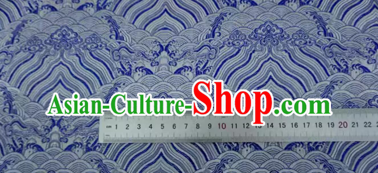 Chinese Brocade Fabric Tang Suit Material Traditional Wave Pattern Design Blue Cloth Chinese Brocade Fabric Tang Suit Material Traditional Wave Pattern Design Blue Cloth