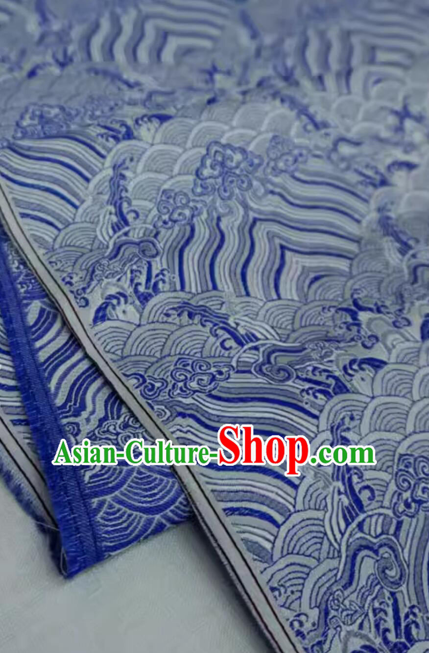 Chinese Brocade Fabric Tang Suit Material Traditional Wave Pattern Design Blue Cloth Chinese Brocade Fabric Tang Suit Material Traditional Wave Pattern Design Blue Cloth