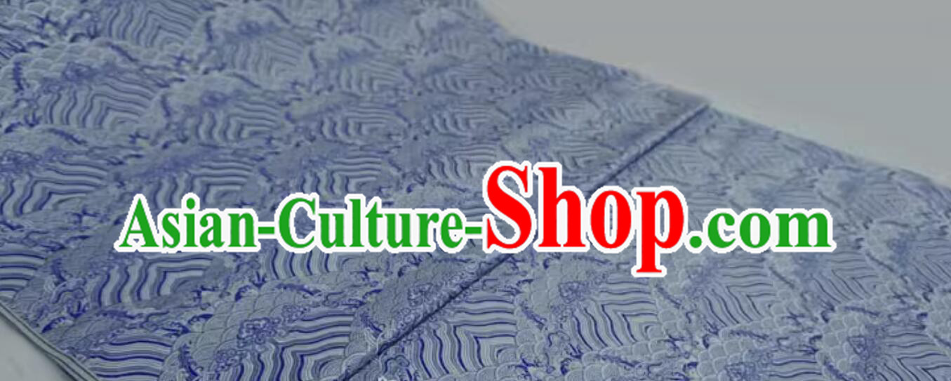 Chinese Brocade Fabric Tang Suit Material Traditional Wave Pattern Design Blue Cloth Chinese Brocade Fabric Tang Suit Material Traditional Wave Pattern Design Blue Cloth