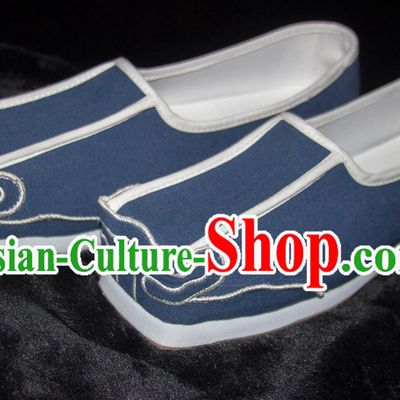 Traditional Male Hanfu Shoes Ancient Chinese Scholar Shoes China Ming Dynasty Blue Square Shoes