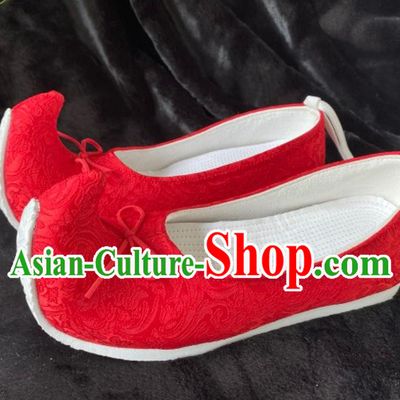 Handmade China Song Dynasty Empress Curved Toe Shoes Traditional Hanfu Stage Show Shoes Ancient Chinese Princess Red Shoes