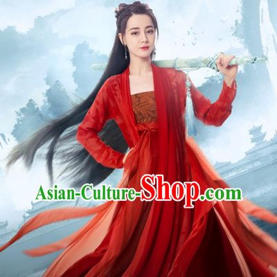 Ancient China Swordswoman Clothing Traditional Hanfu TV Series The Legend of An Le Princess Ren An Le Red Dress