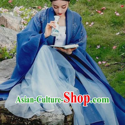 Traditional Court Hanfu TV Series The Legend of An Le Crown Princess Ren An Le Blue Dress Ancient China Clothing