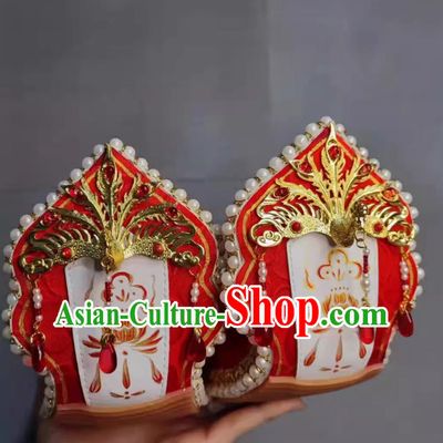 China Ming Dynasty Wedding Shoes Traditional Hanfu Show Shoes Ancient Chinese Princess Hand Painted Peony Shoes