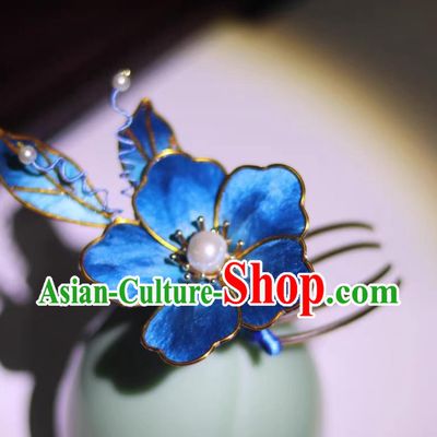 Chinese Cheongsam Blue Silk Hair Comb China Qing Dynasty Empress Hairpin Traditional Intangible Heritage Artwork Handmade Hanfu Hair Jewelry
