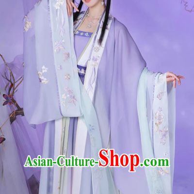 Ancient China Princess Embroidered Clothing Traditional Hanfu Purple Dress Chinese Song Dynasty Woman Costume