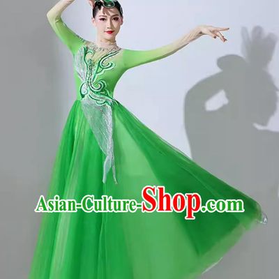 Women Modern Dance Green Dress Group Stage Performance Clothing Chinese Spring Festival Gala Opening Dance Costume