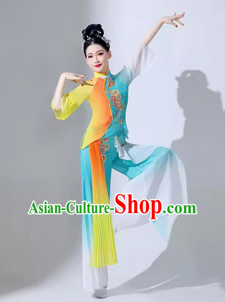 Women Group Performance Clothing Chinese Classical Dance Costume Umbrella Dance Blue Outfit Women Group Performance Clothing Chinese Classical Dance Costume Umbrella Dance Blue Outfit