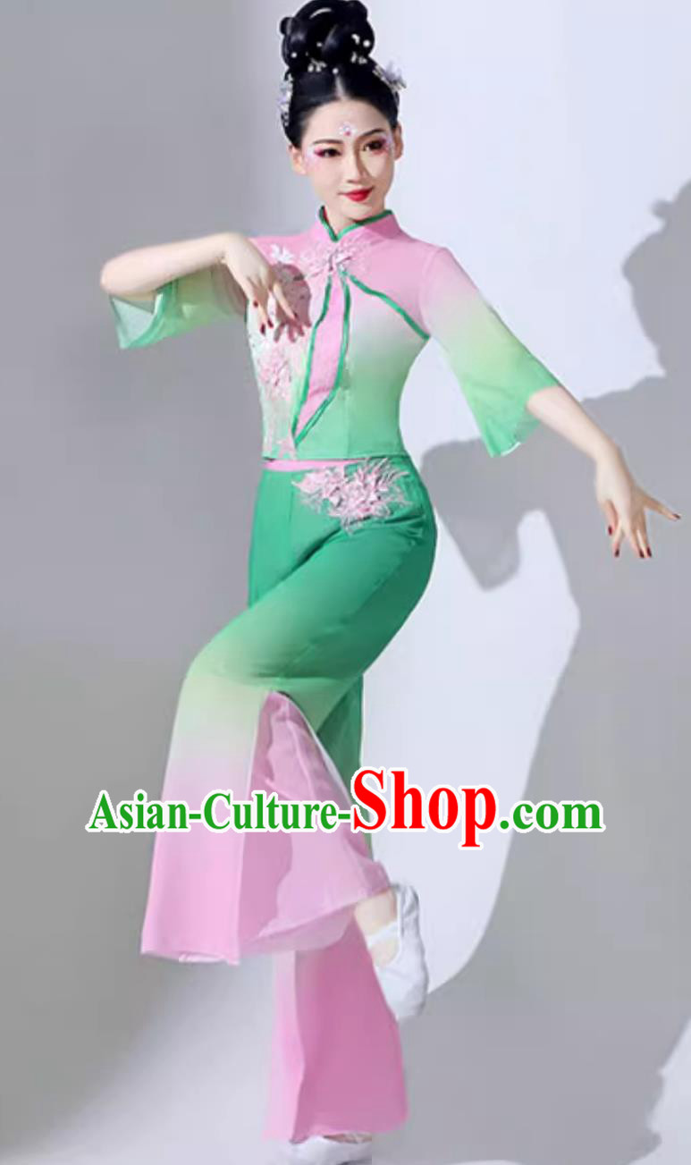 Traditional Fan Dance Green Outfit Women Group Performance Clothing Chinese Classical Dance Costume Traditional Fan Dance Green Outfit Women Group Performance Clothing Chinese Classical Dance Costume