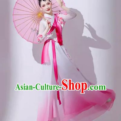 Chinese Classical Dance Costume Traditional Umbrella Dance Pink Outfit Women Group Performance Clothing