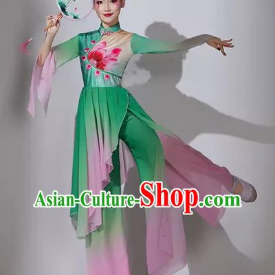 Chinese Classical Dance Costume Traditional Lotus Dance Green Dress Women Group Performance Clothing
