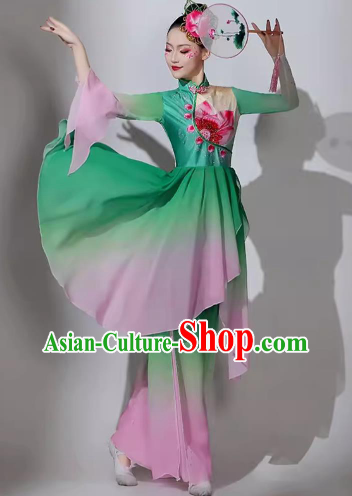 Chinese Classical Dance Costume Traditional Lotus Dance Green Dress Women Group Performance Clothing Chinese Classical Dance Costume Traditional Lotus Dance Green Dress Women Group Performance Clothing