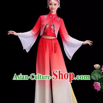 Chinese Folk Dance Costume Traditional Jiaozhou Yangko Dance Red Outfit Women Group Performance Clothing