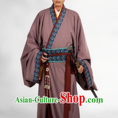 Chinese Qin Dynasty Royal Prince Costume Ancient China Swordsman Clothing Traditional Hanfu Purple Warring States Robe