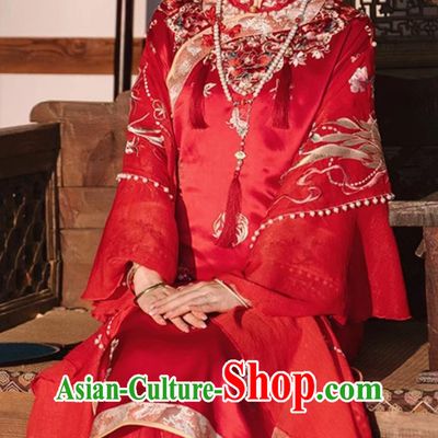 Traditional Chinese Wedding Qipao Ancient China Bride Red Dress Minguo Woman Clothing
