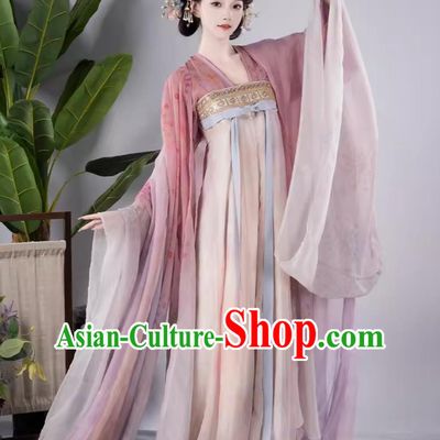 Chinese Tang Dynasty Princess Pink Dress China Travel Photography Dunhuang Fairy Clothing Traditional Hanfu Woman Costume