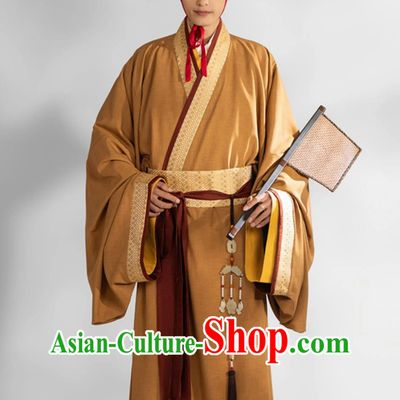 Chinese Travel Photography Costume Traditional Hanfu Khaki Warring States Robe Ancient Chinese Scholar Clothing