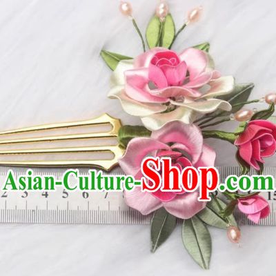 China Hanfu Hair Jewelry Handmade Intangible Cultural Heritage Silk Peony Hair Comb Traditional Chinese Cheongsam Hairpin