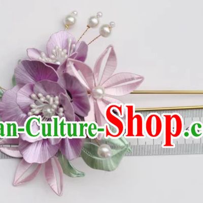 Traditional Chinese Ming Dynasty Hairpin China Hanfu Hair Jewelry Handmade Intangible Cultural Heritage Lilac Silk Peony Hair Clip