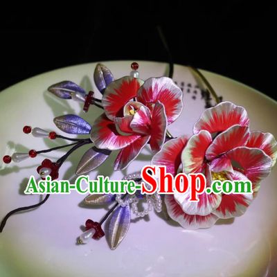 Traditional China Hanfu Hair Jewelry Handmade Ancient Princess Silk Peony Hair Clip Chinese Tang Dynasty Pearls Hairpin