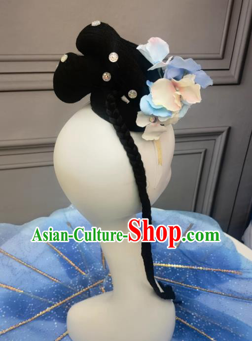 Handmade China Classical Dance Headdress Chinese Hanfu Dance Wig Headpieces Handmade China Classical Dance Headdress Chinese Hanfu Dance Wig Headpieces