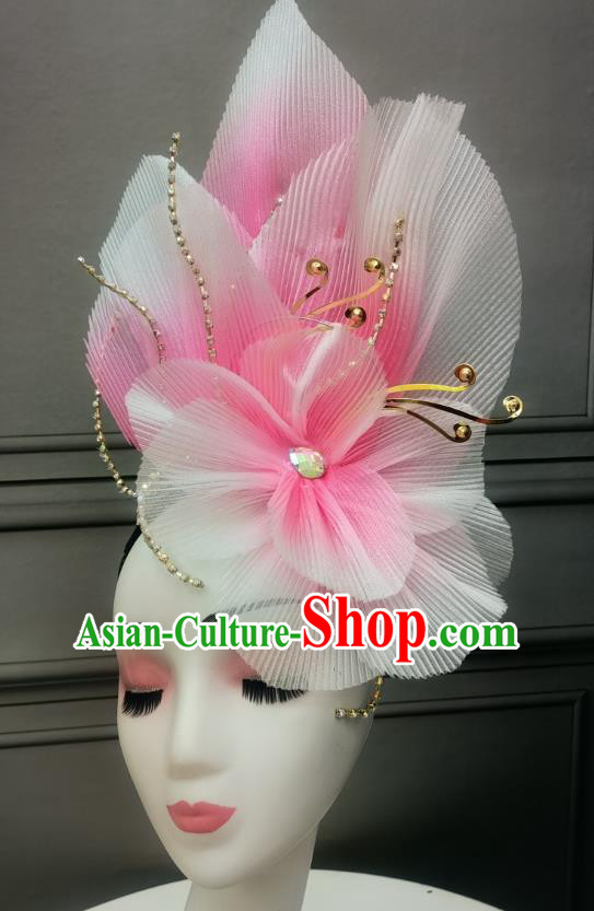 Handmade China Classical Dance Headdress Chinese Opening Dance Pink Flower Headpiece Handmade China Classical Dance Headdress Chinese Opening Dance Pink Flower Headpiece