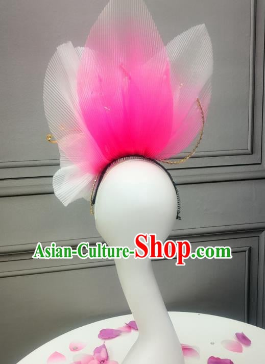 Handmade China Classical Dance Headdress Chinese Opening Dance Pink Flower Headpiece Handmade China Classical Dance Headdress Chinese Opening Dance Pink Flower Headpiece
