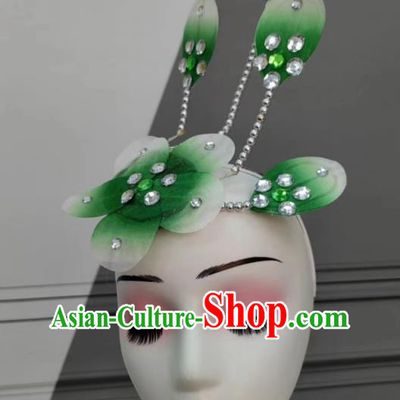 Traditional Stage Performance Hair Jewelry China Classical Dance Headdress Handmade Green Flower Headpiece