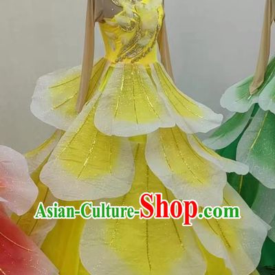 China Classical Dance Dress Women Group Stage Performance Costume Chinese Spring Festival Gala Opening Dance Yellow Flower Petal Clothing