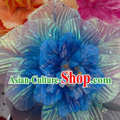 Handmade Stage Performance Prop China Opening Dance Handheld Blue Flower Classical Dance Peony Umbrella
