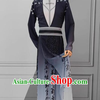 Men Stage Performance Costume Chinese Classical Dance Ink Painting Clothing China Fan Dance Outfit