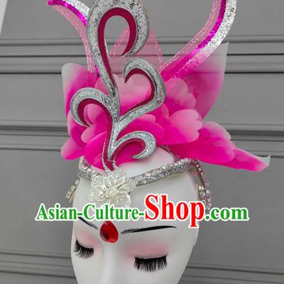 China Opening Dance Pink Peony Hat Handmade Classical Dance Headwear Woman Stage Performance Headdress