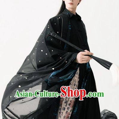 China Ming Dynasty Young Man Costume Traditional Hanfu Black Outfit Ancient China Wuxia Swordsman Clothing