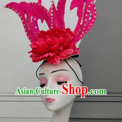 Chinese Opening Dance Hair Jewelry Top Stage Performance Headwear Handmade Classical Dance Pink Peony Hat